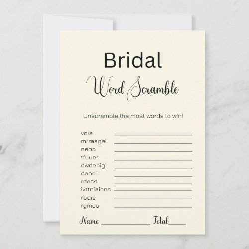 Cream Bridal Word Scramble Game Invitation