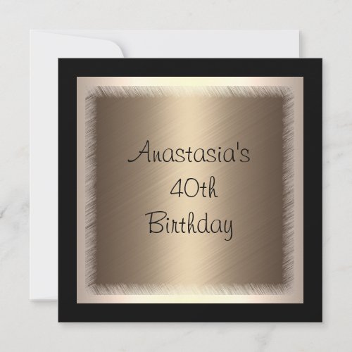 Cream Bronze Glamour on Black 40th Birthday Personalized Announcement