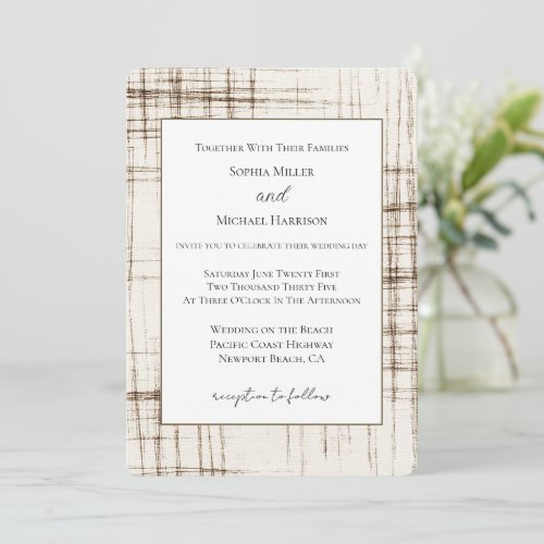 Cream Brown Abstract Stripes Wedding Invitation