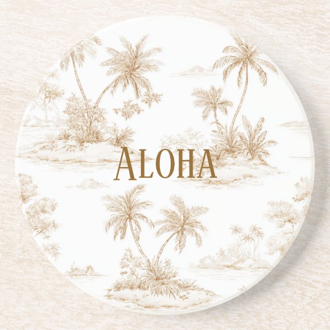Cream Brown Aloha Tropical Island Palm Trees Coaster (Front)