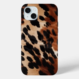 Cream Brown Black Cowhide iPhone 15 Plus Case