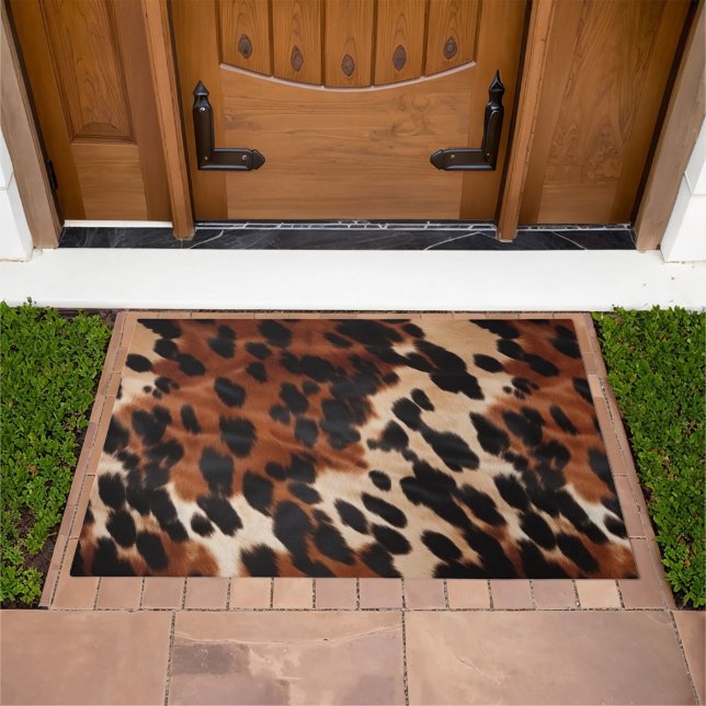 Cream Brown Black Cowhide Doormat (Outdoor)