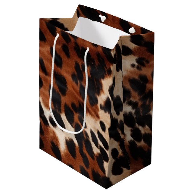 Cream Brown Black Cowhide Medium Gift Bag (Front Angled)