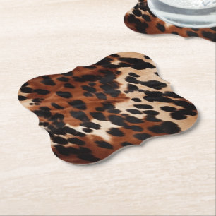 Cream Brown Black Cowhide Paper Coaster