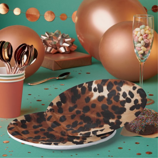 Cream Brown Black Cowhide Paper Plates (Multi)