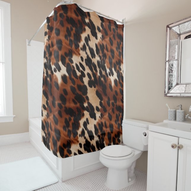 Cream Brown Black Cowhide Shower Curtain (In Situ)