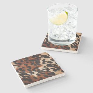 Cream Brown Black Cowhide Stone Coaster