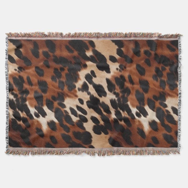 Cream Brown Black Cowhide Throw Blanket (Front)