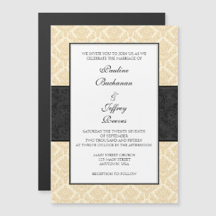 Cream Brown Black Damask Magnetic Wedding Invites