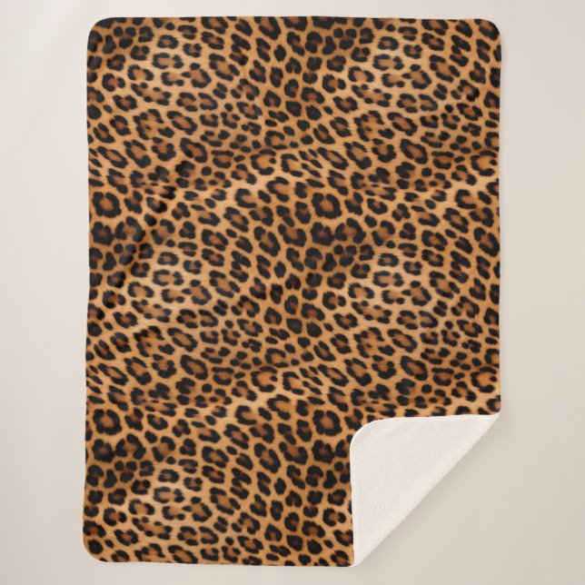 Cream Brown Black Leopard Cat Sherpa Blanket (Front)