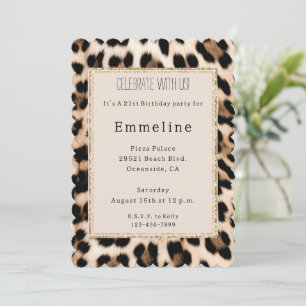 Cream Brown Black Leopard Gold Glitter Invitation