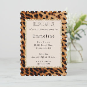 Cream Brown Black Leopard Gold Glitter Invitation