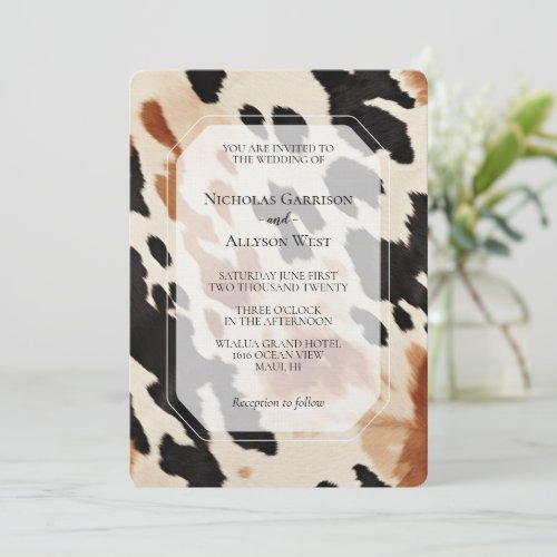 Cream Brown Black Western Cowhide Wedding Invitation