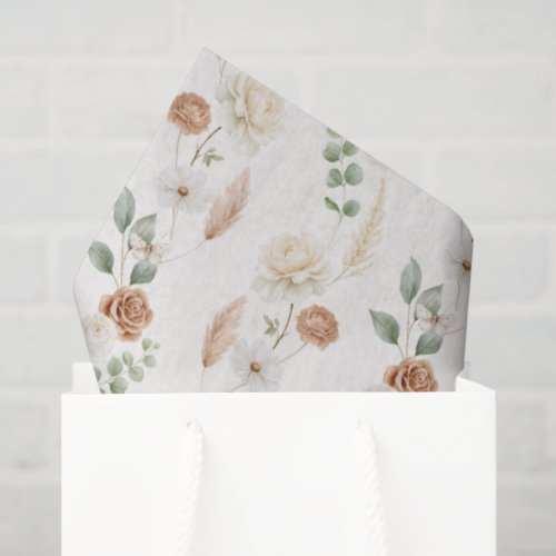 Cream Brown Bohemian Flowers Bridal Shower Tissue Paper