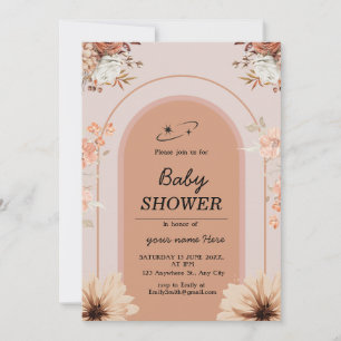 Cream brown boho Baby Girl Shower Invitation