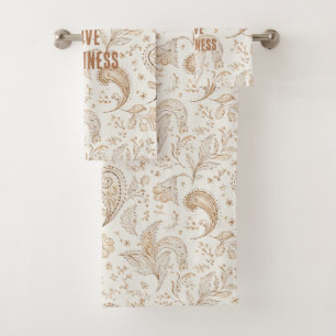 Cream Brown Boho Bohemian   Bath Towel Set