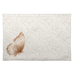 Cream Brown Boho Bohemian Butterfly Cloth Placemat