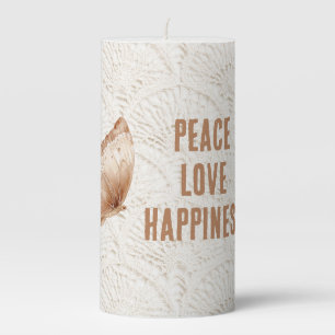Cream Brown Boho Bohemian Butterfly Pillar Candle