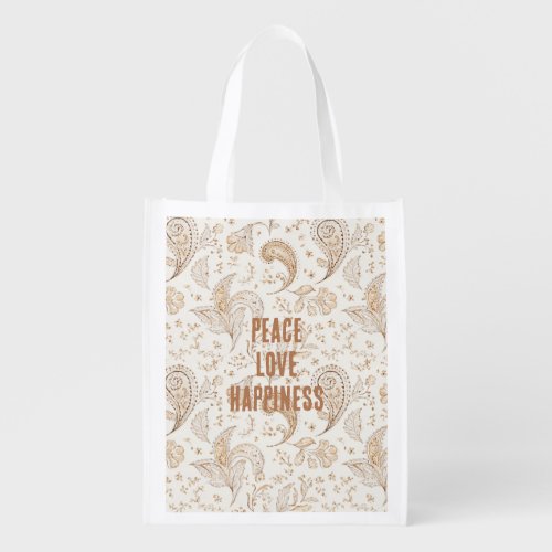 Cream Brown Boho Bohemian   Grocery Bag