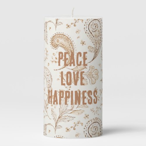 Cream Brown Boho Bohemian   Pillar Candle