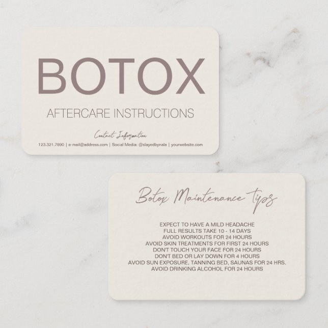 Cream & Brown Botox Instruction Aftercare Card (Front/Back)