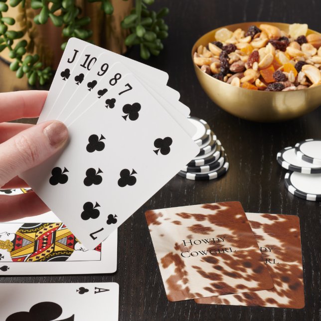 Cream Brown Cowgirl Cowboy Cowhide Poker Cards (In Situ)