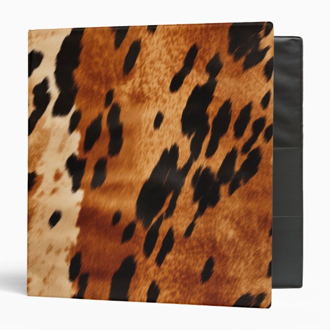 Cream Brown Cowhide Animal 3 Ring Binder (Front/Inside)
