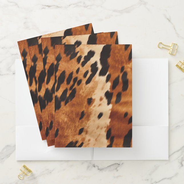 Cream Brown Cowhide Animal Pocket Folder (In Situ)