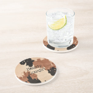 Cream Brown Cowhide Coaster