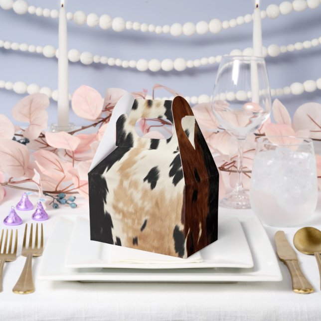 Cream Brown Cowhide Howdy  Favor Boxes (Wedding)