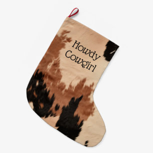 Cream Brown Cowhide Large Christmas Stocking
