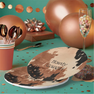 Cream Brown Cowhide Paper Plates