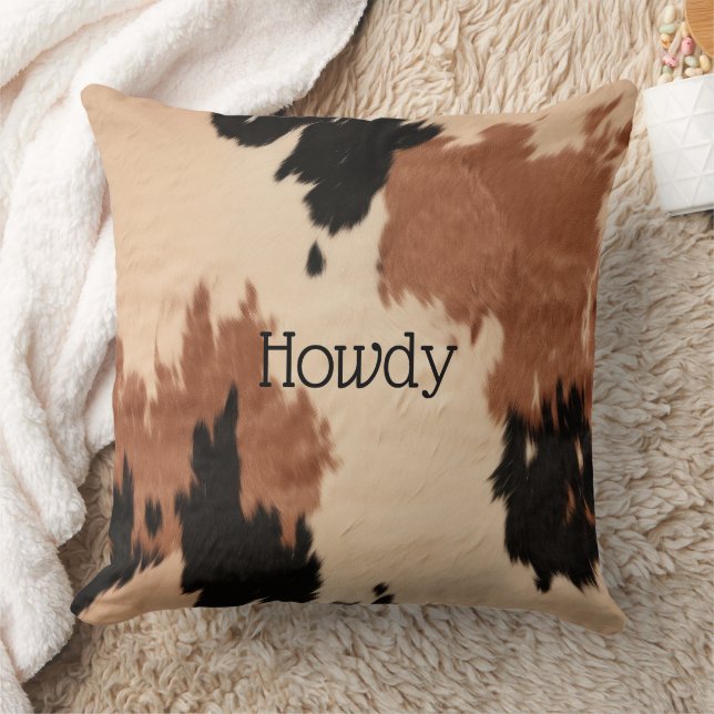 Cream Brown Cowhide Throw Pillow (Blanket)