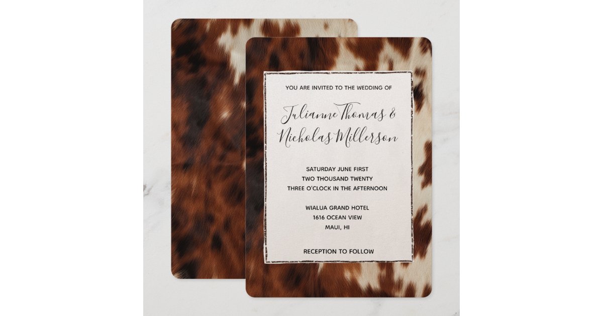 Cream Brown Cowhide Wedding Invitation Zazzle