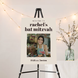 Cream Brown Custom Cute Bat Mitzvah Photo Welcome Foam Board