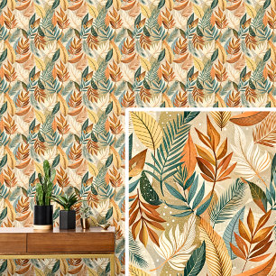 Cream Brown Dark Green Leaves Autumn Tones Leaf Wallpaper