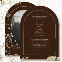 Cream Brown Elegant Arch Autumn Minimal Wedding