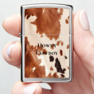 Cream Brown Faux Cow Print Zippo Lighter
