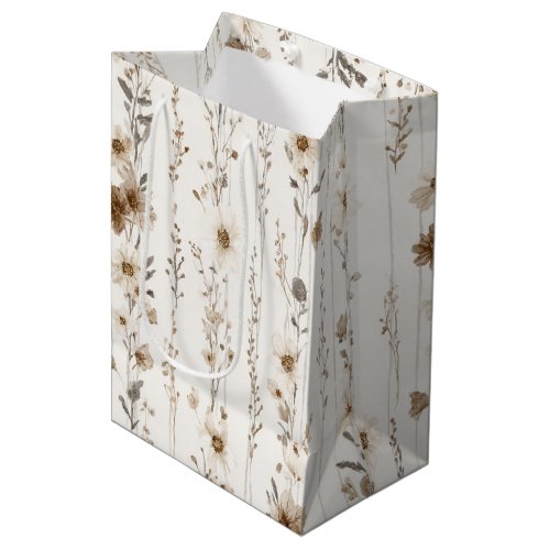 Cream Brown Floral Bridal Shower Medium Gift Bag