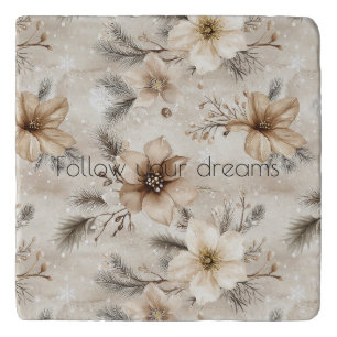 Cream Brown Floral Christmas Trivet