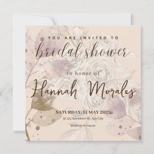 Cream Brown Floral Elegant Bridal Shower Announcement