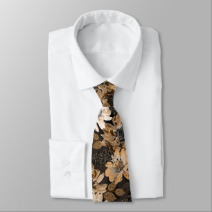 Cream, brown flowers on a dark brown neck tie