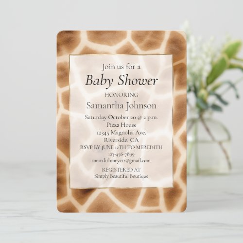 Cream Brown Giraffe Animal Print Invitation