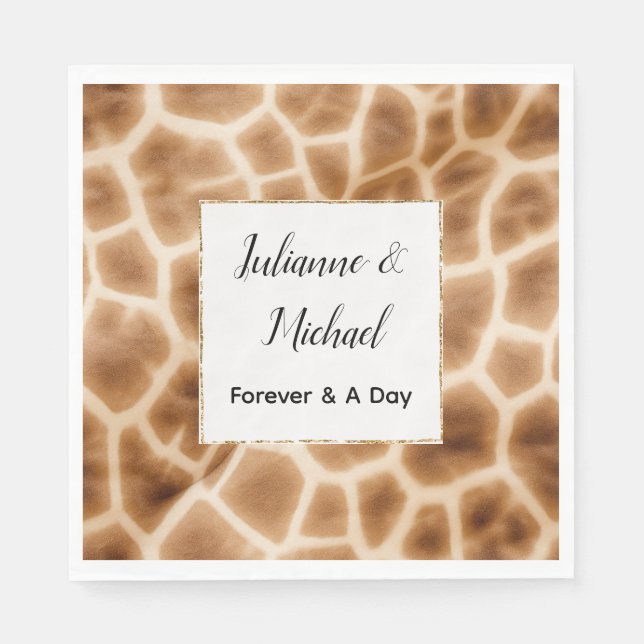 Cream Brown Giraffe Animal Safari Wedding Napkins (Front)