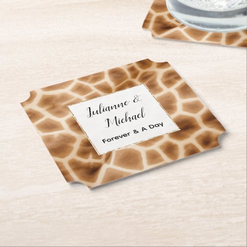 Cream Brown Giraffe Animal Safari Wedding Paper Coaster