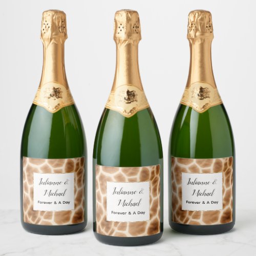 Cream Brown Giraffe Animal Safari Wedding Sparkling Wine Label