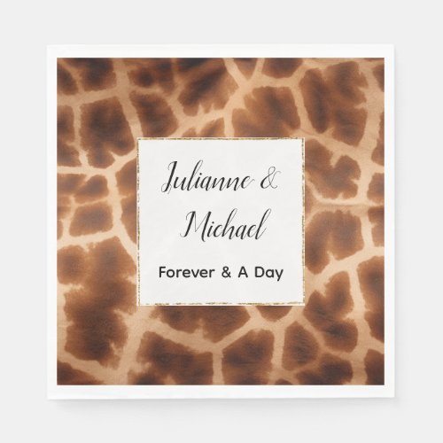 Cream Brown Giraffe Animal Wedding Napkins