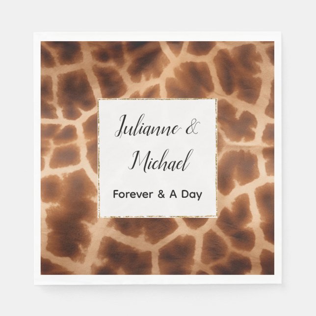 Cream Brown Giraffe Animal Wedding Napkins (Front)