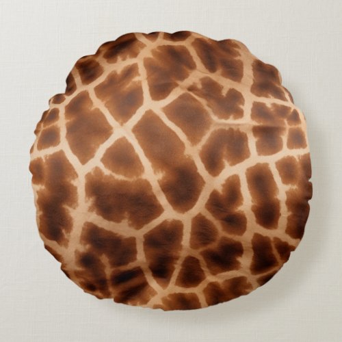 Cream Brown Giraffe Animal Wedding Round Pillow