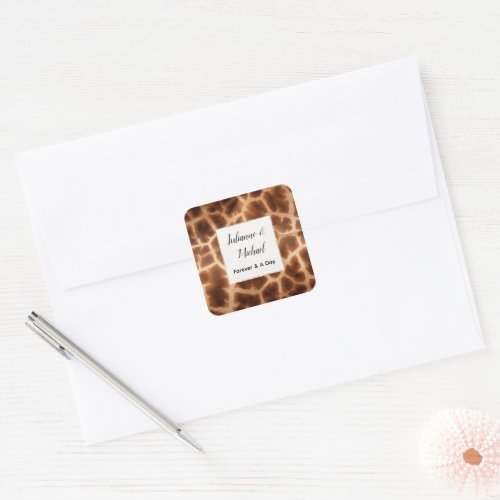 Cream Brown Giraffe Animal Wedding Square Sticker